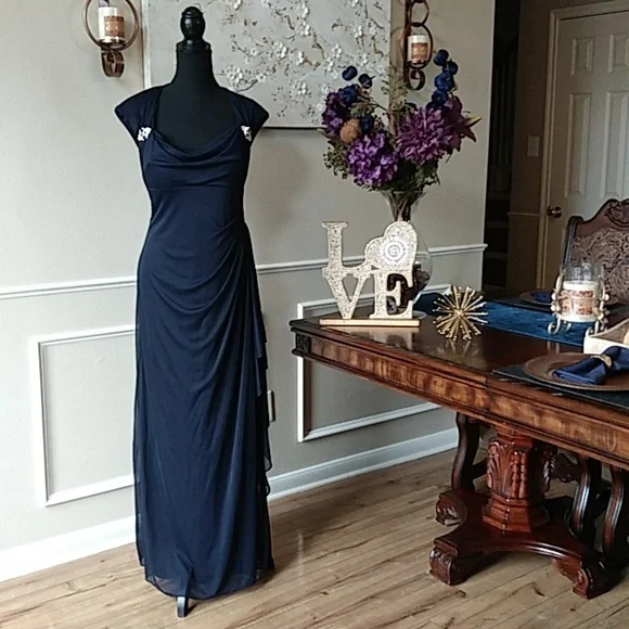 R&M Richards | Dresses | Formal Navy Blue Embellished Floorlength Gown By Rm  Richards Size 8 | Poshmark